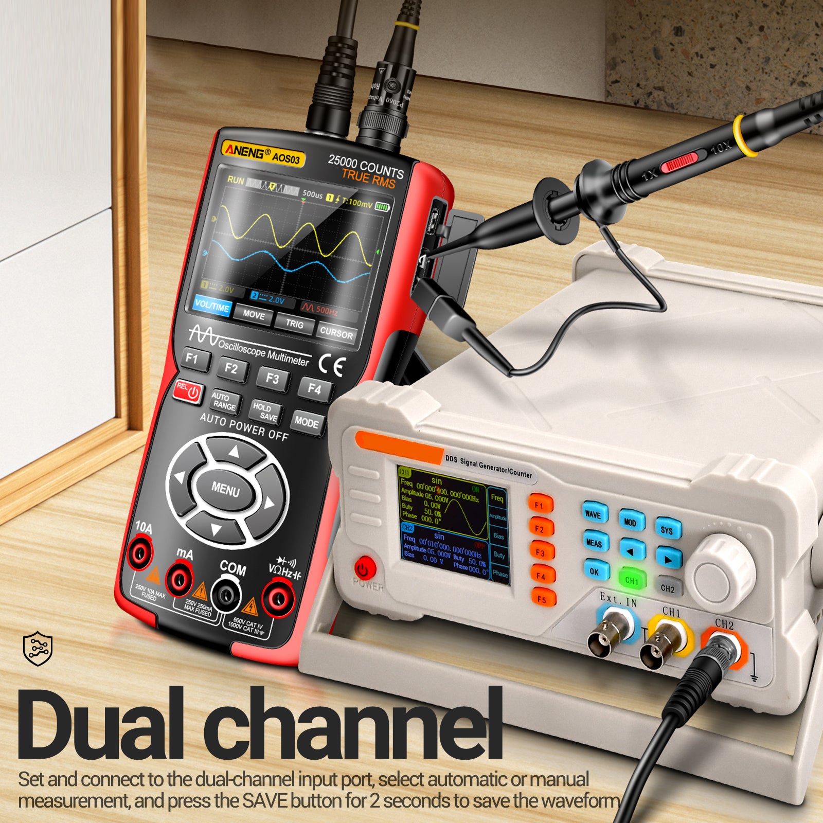 ANENG AOS03 Digital Oscilloscope Multimeter Signal Generator Waveform Output Handheld Multimeter ANENG AOS03 Digital Oscilloscope Multimeter Signal Generator Waveform Output Handheld Multimeter